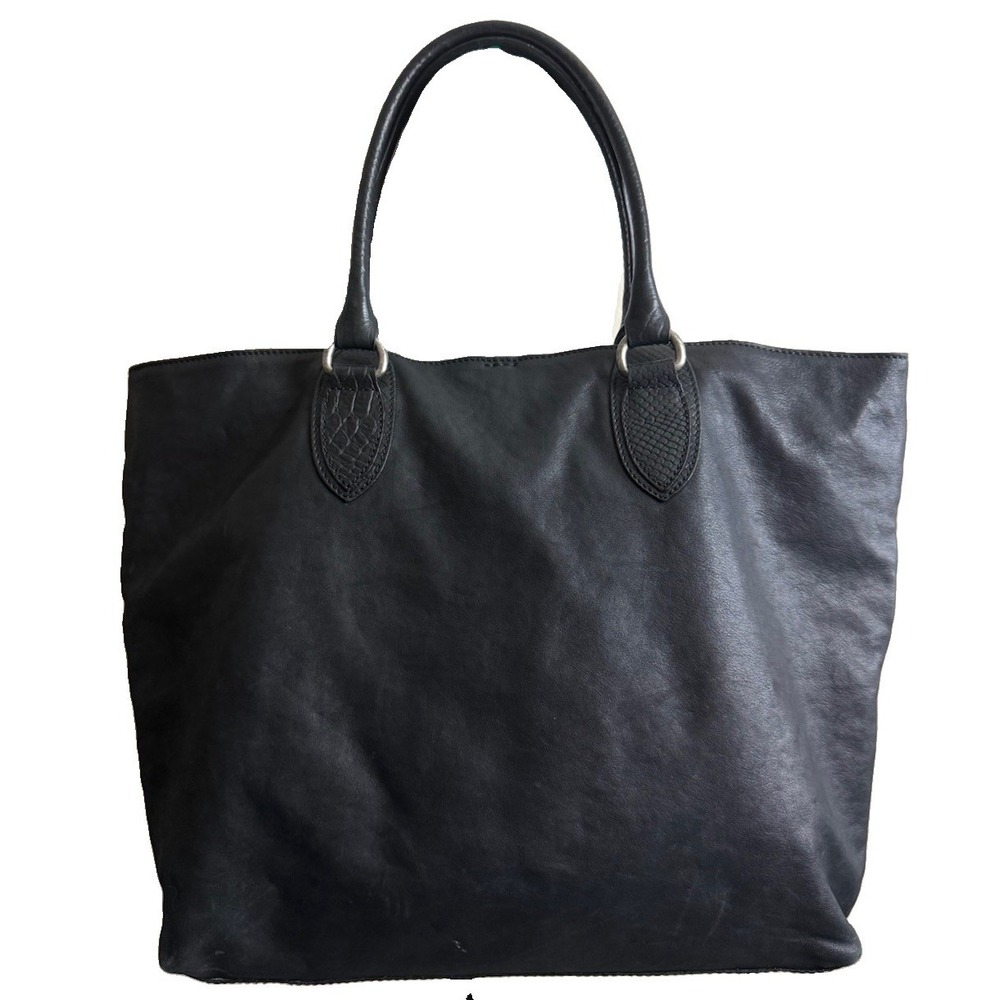 Falor Italia Le Borse Tote Bag Black Soft Leather Handbag Made In Italy